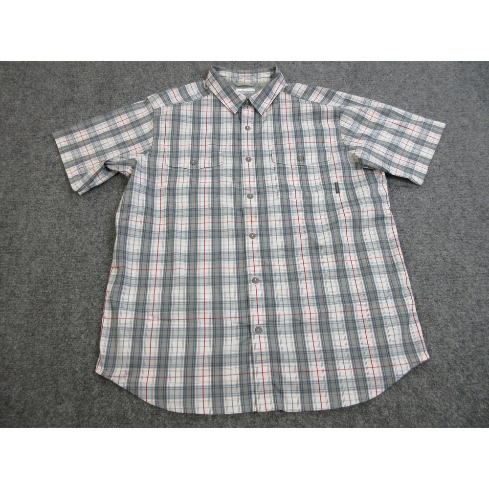 Columbia Shirt Mens L Gray Plaid Lightweight Short Sleeve Button Front Casual